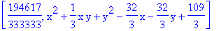 [194617/333333, x^2+1/3*x*y+y^2-32/3*x-32/3*y+109/3]